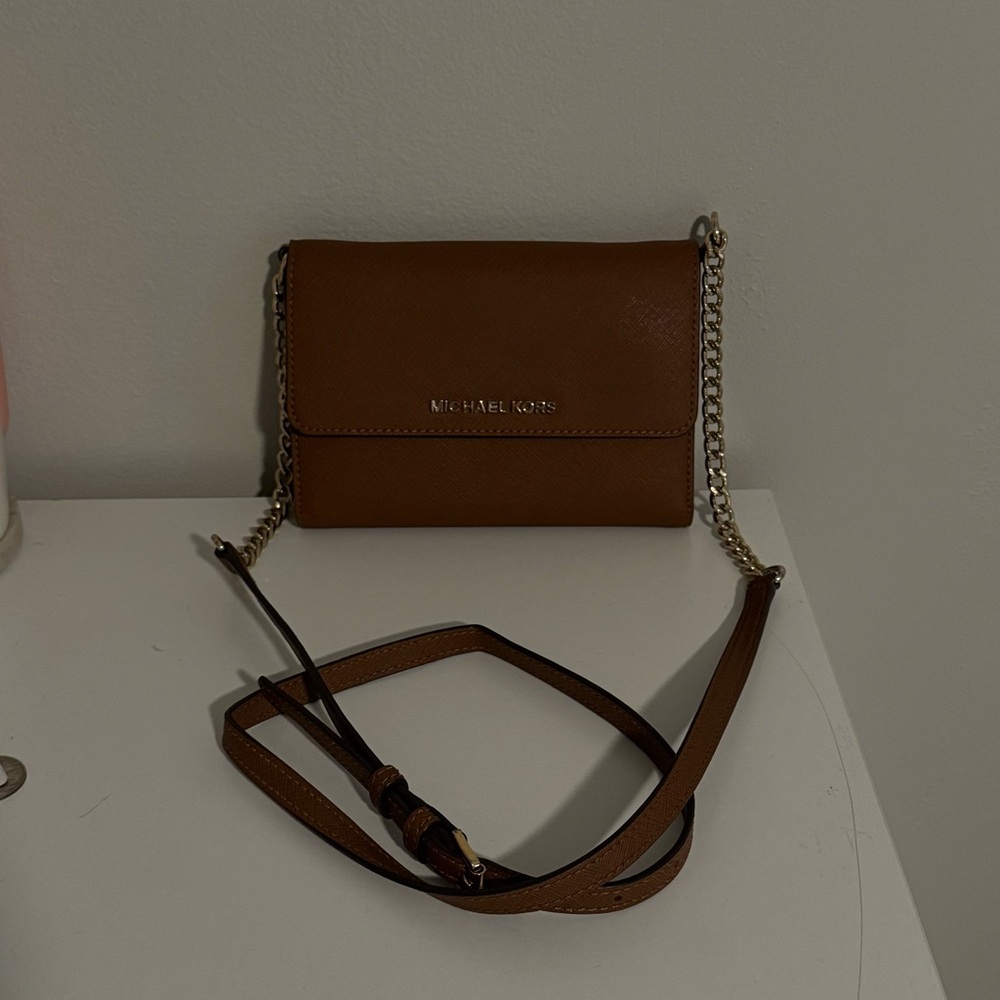 Michael Kors Tan Crossbody Bag with Gold Chain